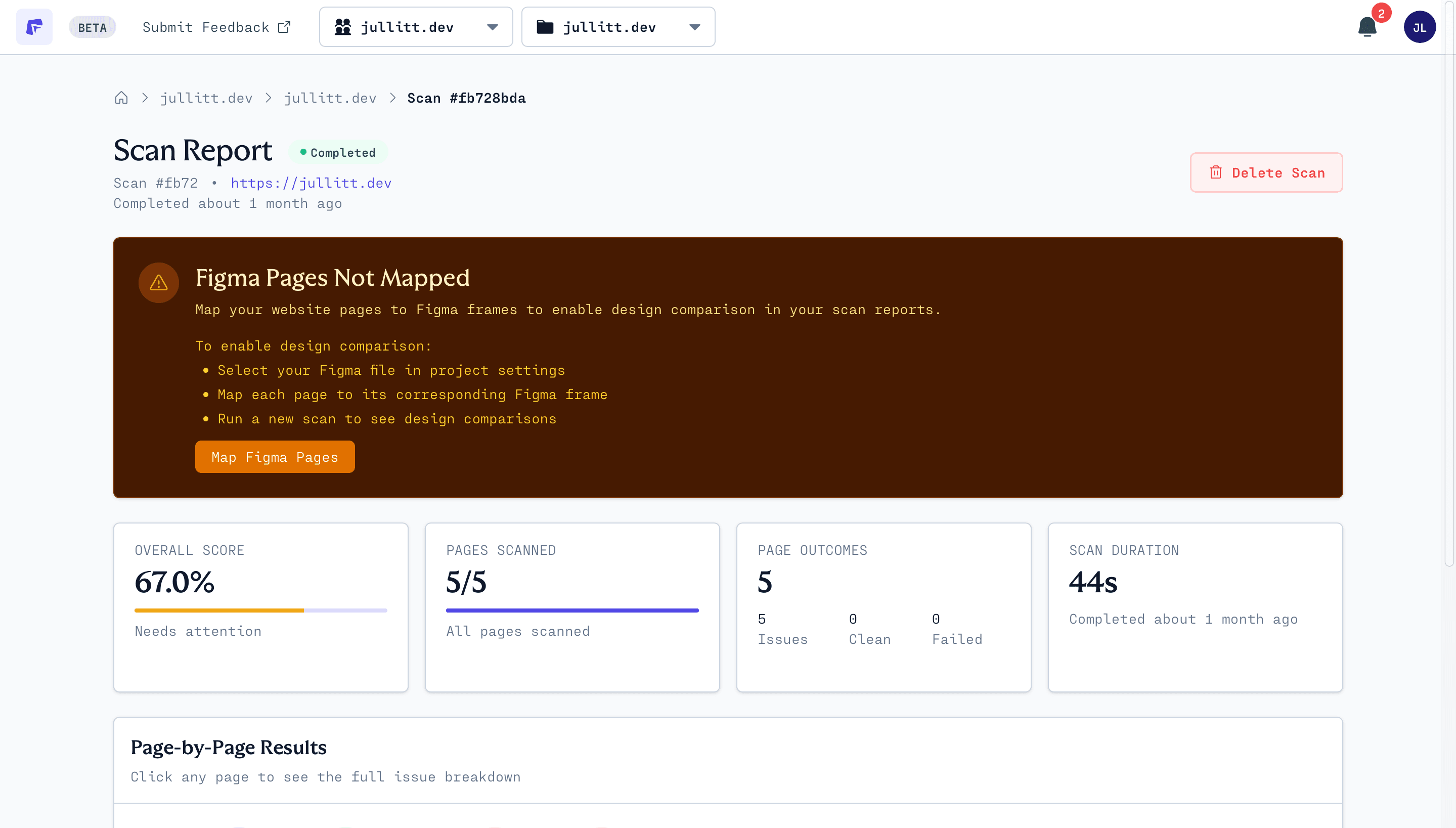 Screenshot of a website report page in Frank